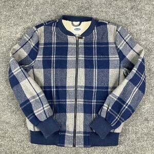 Old Navy Blue and Gray Plaid Bomber Jacket